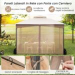Costway Gazebo da patio tetto morbido a doppia copertura con 4 sacchetti di sabbia, Gazebo da patio 3 x 3,6 m per prato giardino all'aperto Sabbia - immagine 8