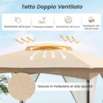 Costway Gazebo da patio tetto morbido a doppia copertura con 4 sacchetti di sabbia, Gazebo da patio 3 x 3,6 m per prato giardino all'aperto Sabbia - immagine 9