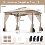 Costway Gazebo da patio tetto morbido a doppia copertura con 4 sacchetti di sabbia, Gazebo da patio 3 x 3,6 m per prato giardino all'aperto Sabbia - immagine 5
