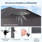 Costway Gazebo pieghevole per patio all'aperto con blocco centrale, Gazebo pop-up da 295 x 295 cm Grigio - immagine 7