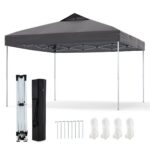 Costway Gazebo pieghevole per patio all'aperto con blocco centrale, Gazebo pop-up da 295 x 295 cm Grigio