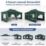 Costway Gazebo pop-up con 6 pareti laterali e ingressi con cerniera, Gazebo istantaneo portatile per festa e picnic 3 x 6 m Verde - immagine 5