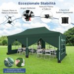 Costway Gazebo pop-up con 6 pareti laterali e ingressi con cerniera, Gazebo istantaneo portatile per festa e picnic 3 x 6 m Verde - immagine 7