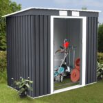 Costway Casetta da giardino per gli utensili 213x130x173cm in lamiera d'acciaio Grigio - immagine 2