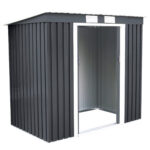 Costway Casetta da giardino per gli utensili 213x130x173cm in lamiera d'acciaio Grigio