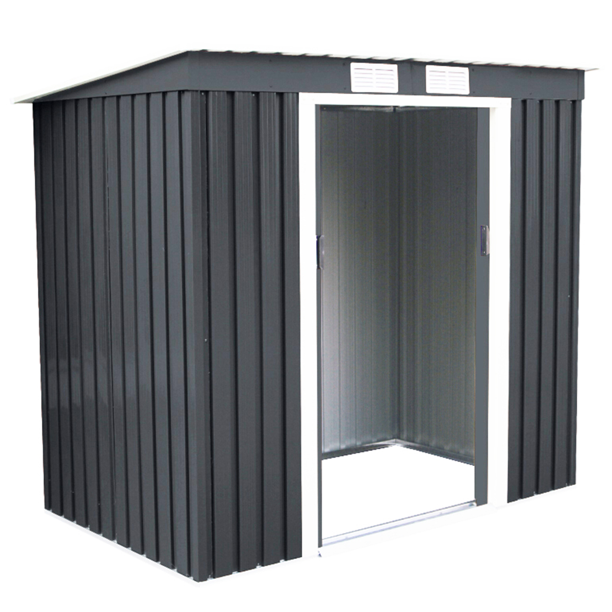 gt3382gr_.jpg Costway Casetta da giardino per gli utensili 213x130x173cm in lamiera d'acciaio Grigio - immagine 1