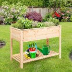 Costway Fioriera di legno da giardino con mensola per piante verdure e fiori, Vaso da fiori rialzato 92x41x81cm Naturale - immagine 3