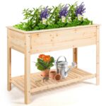 Costway Fioriera di legno da giardino con mensola per piante verdure e fiori, Vaso da fiori rialzato 92x41x81cm Naturale - immagine 4