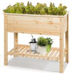 Costway Fioriera di legno da giardino con mensola per piante verdure e fiori, Vaso da fiori rialzato 92x41x81cm Naturale
