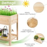 Costway Fioriera di legno da giardino con mensola per piante verdure e fiori, Vaso da fiori rialzato 92x41x81cm Naturale - immagine 7