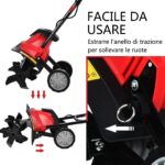 Costway Dissodatore elettrico e coltivatore, Mini coltivatore con maniglia pieghevole e ruote regolabili, Rosso e nero - immagine 5