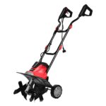 Costway Dissodatore elettrico e coltivatore, Mini coltivatore con maniglia pieghevole e ruote regolabili, Rosso e nero