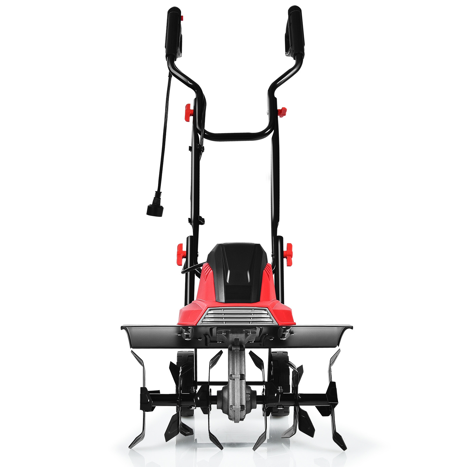 gt3587de_2_.jpg Costway Dissodatore elettrico e coltivatore, Mini coltivatore con maniglia pieghevole e ruote regolabili Rosso e nero - immagine 1