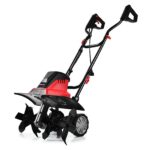 Costway Dissodatore elettrico e coltivatore, Mini coltivatore con maniglia pieghevole e ruote regolabili Rosso e nero - immagine 3