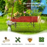 Costway Carrettino di legno fioriera con ruote e 2 sezioni per piante, Porta piante da esterno per giardino Rosso - immagine 4