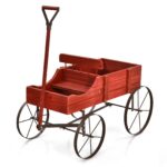 Costway Carrettino di legno fioriera con ruote e 2 sezioni per piante, Porta piante da esterno per giardino Rosso