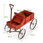 Costway Carrettino di legno fioriera con ruote e 2 sezioni per piante, Porta piante da esterno per giardino Rosso - immagine 5