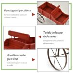 Costway Carrettino di legno fioriera con ruote e 2 sezioni per piante, Porta piante da esterno per giardino Rosso - immagine 6