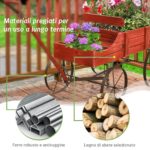 Costway Carrettino di legno fioriera con ruote e 2 sezioni per piante, Porta piante da esterno per giardino Rosso - immagine 7