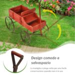 Costway Carrettino di legno fioriera con ruote e 2 sezioni per piante, Porta piante da esterno per giardino Rosso - immagine 8