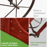 Costway Carrettino di legno fioriera con ruote e 2 sezioni per piante, Porta piante da esterno per giardino Rosso - immagine 9