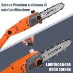 Costway Sega elettrica estensibile multi angolo 212-186 cm, Motosega telescopica da giardino 750W 11 m/s Arancione - immagine 9