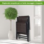 Costway 2 sedie pieghevoli e reclinabili in rattan con schienale regolabile, Sedia a sdraio da esterno con braccioli - immagine 5