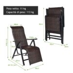 Costway 2 sedie pieghevoli e reclinabili in rattan con schienale regolabile, Sedia a sdraio da esterno con braccioli - immagine 6