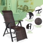 Costway 2 sedie pieghevoli e reclinabili in rattan con schienale regolabile, Sedia a sdraio da esterno con braccioli - immagine 8