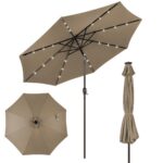Costway Ombrellone con luci LED da giardino in ferro Ø300cm Parasole da esterno spaggia Marrone - immagine 5