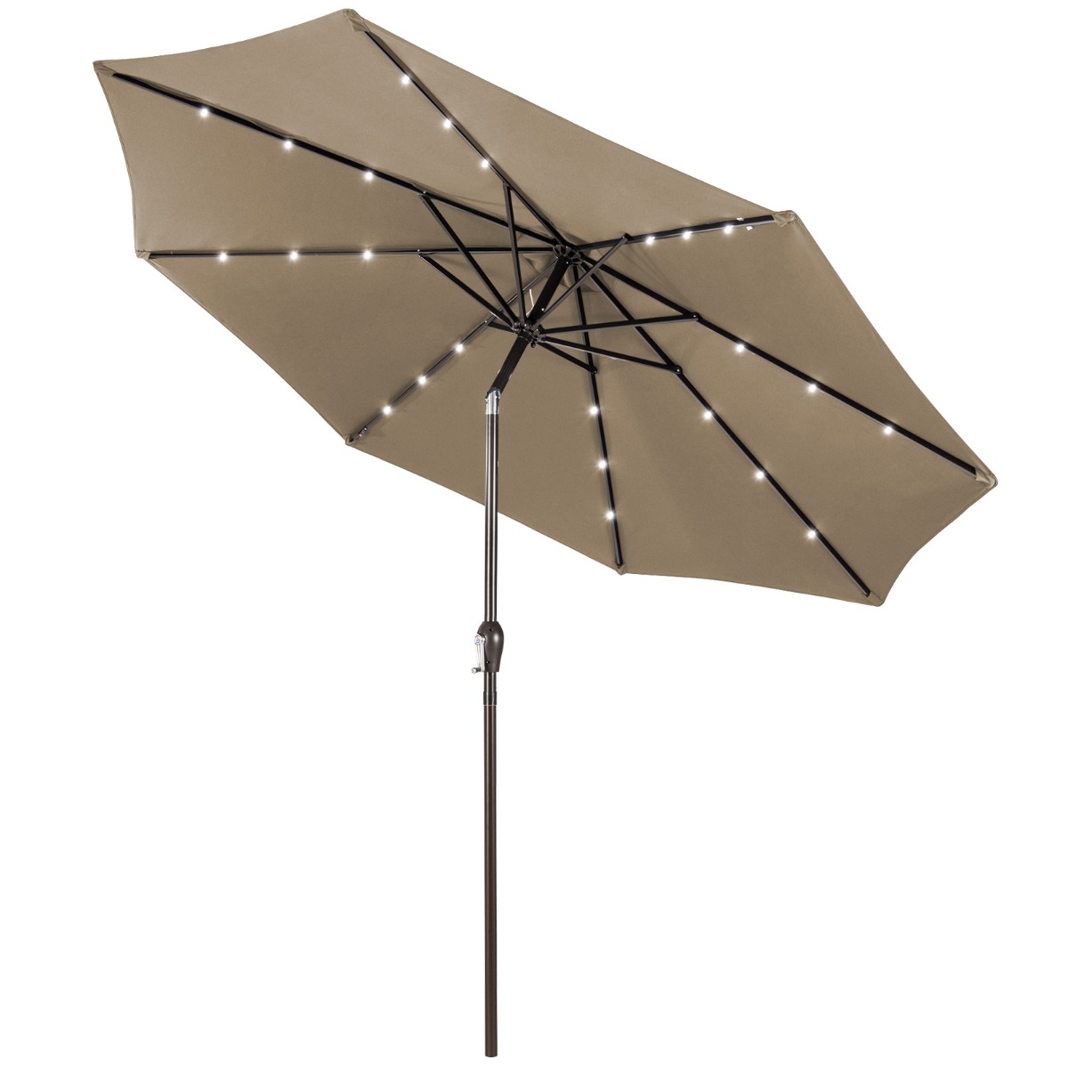 np11494cf-1_2_.jpg Costway Ombrellone con luci LED da giardino in ferro Ø300cm Parasole da esterno spaggia Marrone - immagine 1