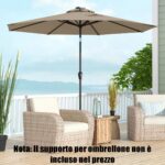 Costway Ombrellone con luci LED da giardino in ferro Ø300cm Parasole da esterno spaggia Marrone - immagine 4