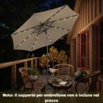 Costway Ombrellone con luci LED da giardino in ferro Ø300cm Parasole da esterno spaggia Marrone - immagine 3