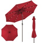 Costway Ombrellone con luci LED da giardino in ferro Ø300cm Parasole da esterno spaggia Rosso Bordeaux - immagine 5