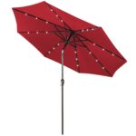 Costway Ombrellone con luci LED da giardino in ferro Ø300cm Parasole da esterno spaggia Rosso Bordeaux