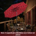 Costway Ombrellone con luci LED da giardino in ferro Ø300cm Parasole da esterno spaggia Rosso Bordeaux - immagine 4