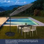 Costway Ombrello solare da 300 cm con 40 lampadine e pannello solare, Ombrello con regolazione facile Grigio - immagine 2
