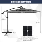 Costway Ombrello solare da 300 cm con 40 lampadine e pannello solare, Ombrello con regolazione facile Grigio - immagine 4