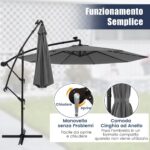 Costway Ombrello solare da 300 cm con 40 lampadine e pannello solare, Ombrello con regolazione facile Grigio - immagine 5