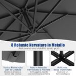 Costway Ombrello solare da 300 cm con 40 lampadine e pannello solare, Ombrello con regolazione facile Grigio - immagine 6