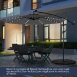 Costway Ombrello solare da 300 cm con 40 lampadine e pannello solare, Ombrello con regolazione facile Grigio - immagine 3
