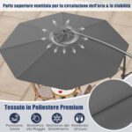 Costway Ombrello solare da 300 cm con 40 lampadine e pannello solare, Ombrello con regolazione facile Grigio - immagine 7
