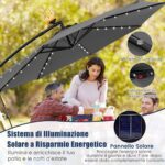 Costway Ombrello solare da 300 cm con 40 lampadine e pannello solare, Ombrello con regolazione facile Grigio - immagine 8