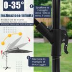 Costway Ombrello solare da 300 cm con 40 lampadine e pannello solare, Ombrello con regolazione facile Grigio - immagine 9
