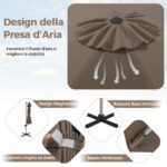Costway Ombrellone da giardino 339cm con rotazione a 360° inclinazione regolabile, Ombrellone a sbalzo rotondo Marrone - immagine 10