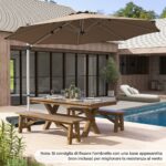 Costway Ombrellone da giardino 339cm con rotazione a 360° inclinazione regolabile, Ombrellone a sbalzo rotondo Marrone - immagine 2