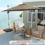 Costway Ombrellone da giardino 339cm con rotazione a 360° inclinazione regolabile, Ombrellone a sbalzo rotondo Marrone - immagine 3