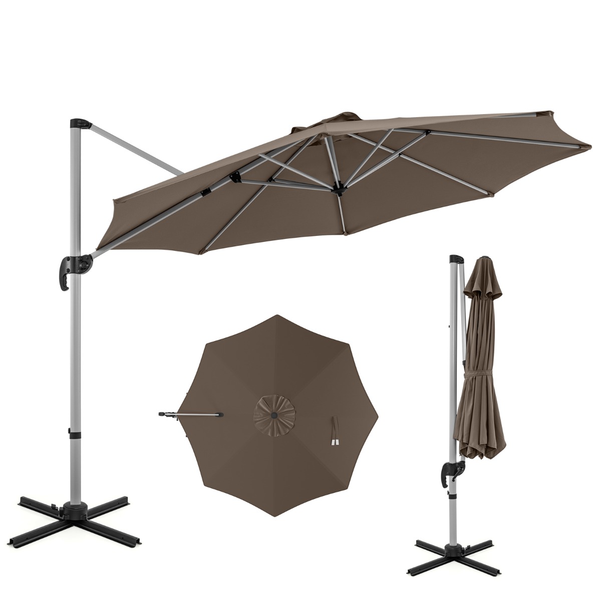 ombrellone_da_giardino-np11585cf-_4__1.jpg Costway Ombrellone da giardino 339cm con rotazione a 360° inclinazione regolabile, Ombrellone a sbalzo rotondo Marrone - immagine 1