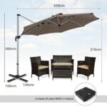 Costway Ombrellone da giardino 339cm con rotazione a 360° inclinazione regolabile, Ombrellone a sbalzo rotondo Marrone - immagine 5