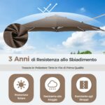 Costway Ombrellone da giardino 339cm con rotazione a 360° inclinazione regolabile, Ombrellone a sbalzo rotondo Marrone - immagine 6